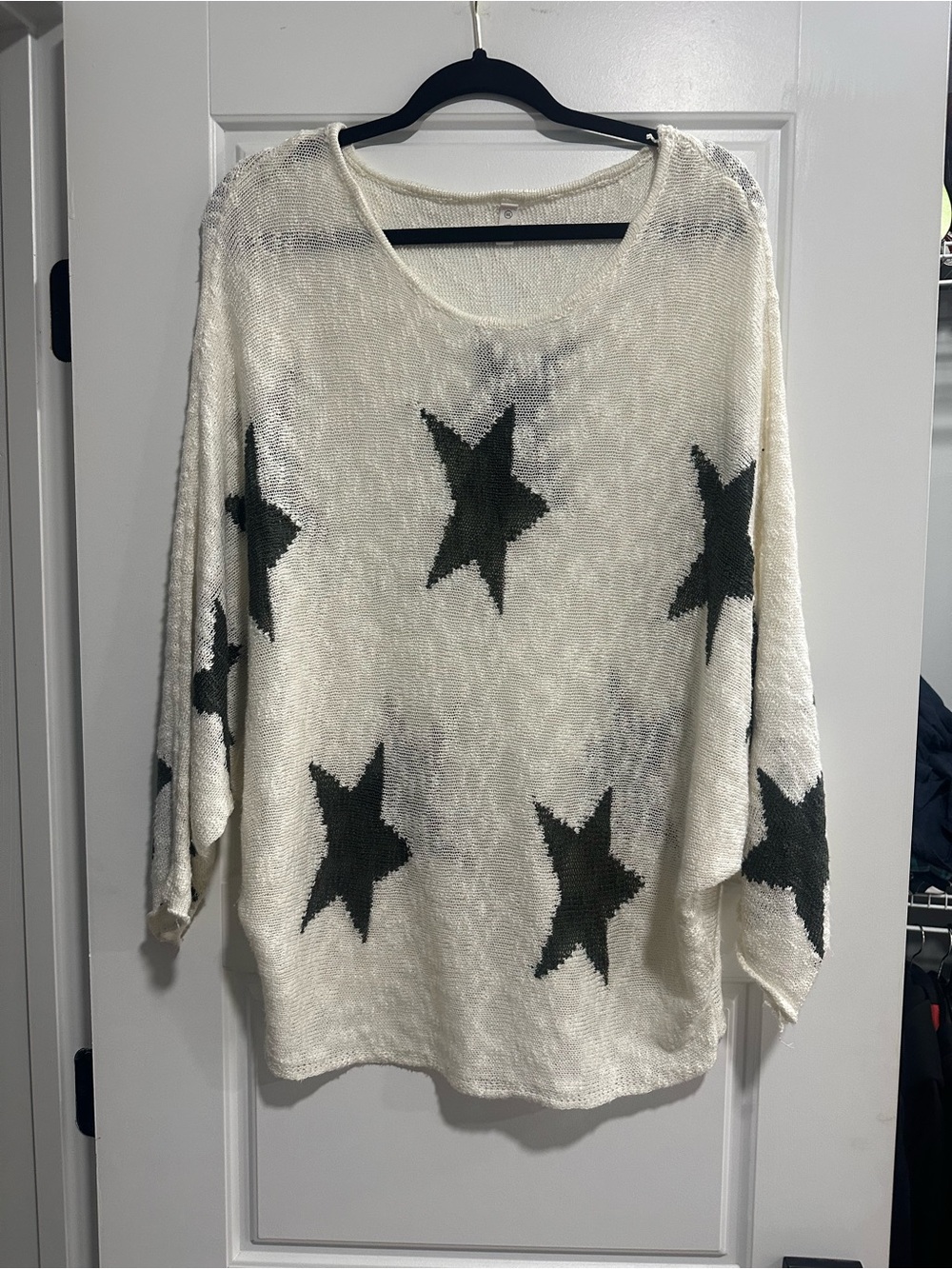 Wishlist Cream Sweater with Black Star Pattern